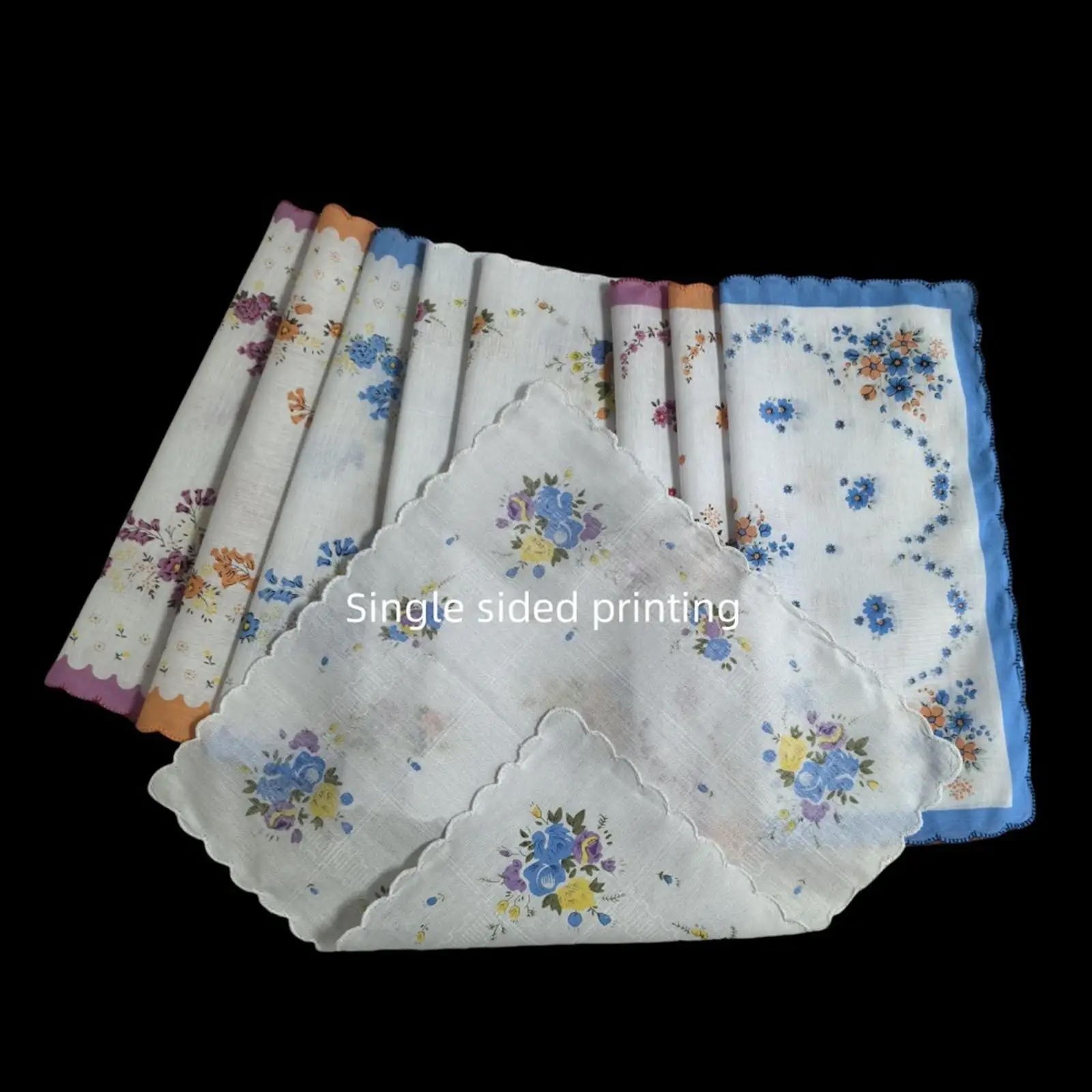 9 ชิ้นผู้หญิงผ้าเช็ดหน้าผ้าฝ้าย Hanky Elegant Soft สุภาพสตรีพิมพ์ลายดอกไม้ผ้าเช็ดหน้า Hankies