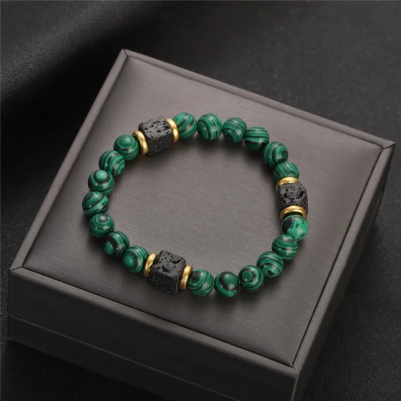 1pc New Malachite Bracelets Men Nature Stone Bead Couple Bracelet for Women Health Care Help Weight Loss Jewelry