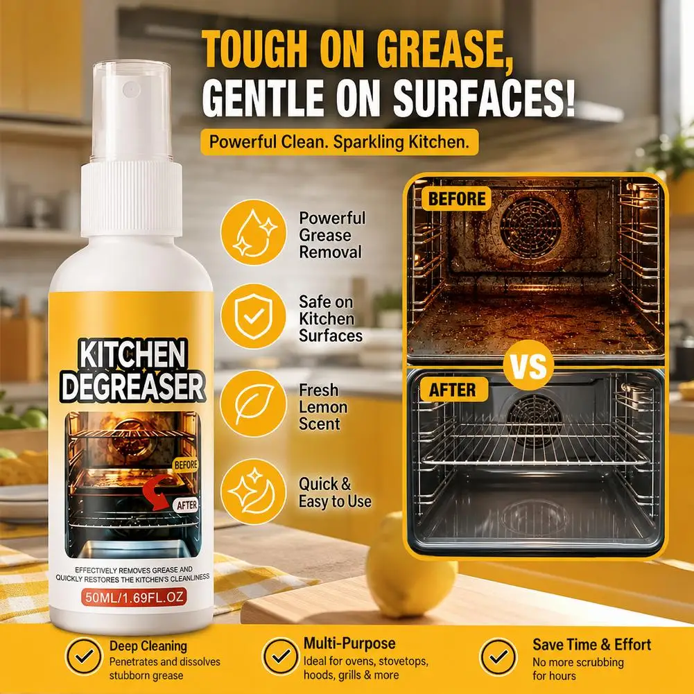 50ML Powerful Kitchen Grease Cleaner Spray Quick Acting Grease Remover For Stove Range Hood Oven Stubborn Stains Cleaner 2026