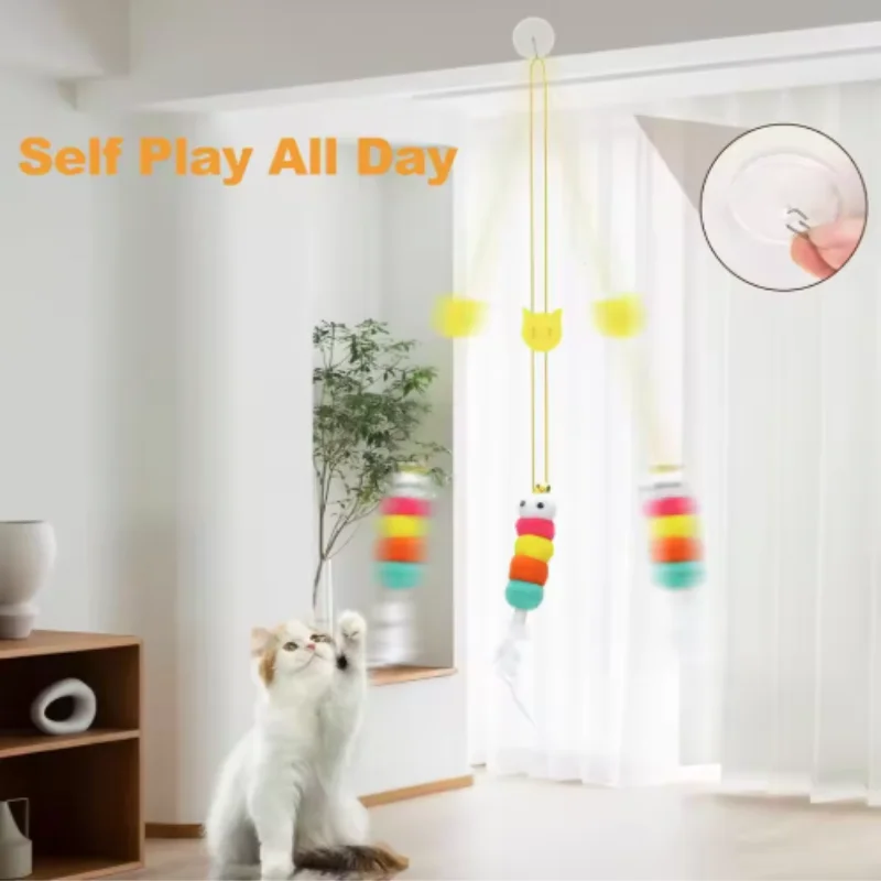 Interactive Simulation Cat Toy Retractable Scratching Rope Feather Fun Kitten Playing Game Hanging Door Pet Supplies for Cats
