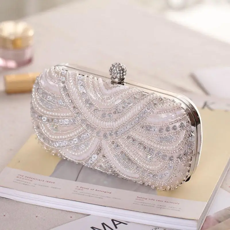 Fashion Evening Bag For Women Elegant Clutch Bag With Rhinestone Plastic Pearl PC Chain Hangbag Party Wedding Shoulder Bags 2024