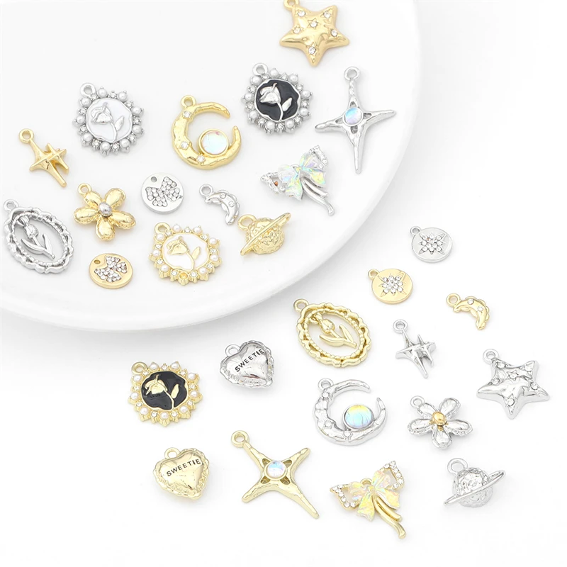 4pcs Crystal Pearl Charm Star Moon Heart Butterfly Flower Rhinestone Pendant for Bracelet Earring Making DIY Jewelry Making
