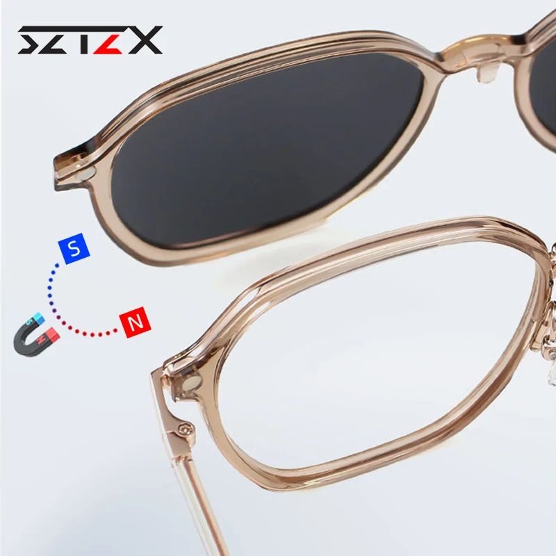 SZTZX Occhiali da lettura da uomo con clip magnetica anti-raggio blu Occhiali da vista per miopia ottica da donna con occhiali da sole polarizzati UV400