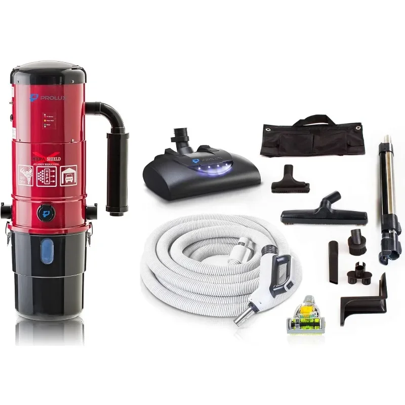 Prolux CV12000 Red Central Vacuum Cleaner Unit System Electric Hose Power Nozzle Kit 25 Year Warranty and HEPA Filtation System