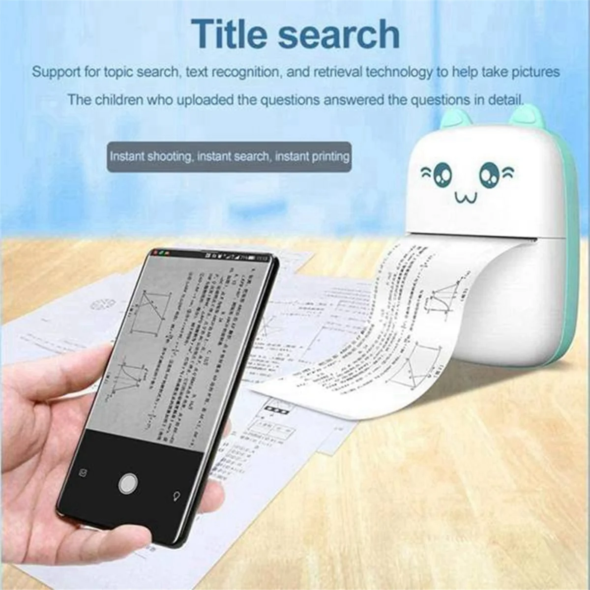 Mini Thermal Printer Portable Ink-Free Thermal Wirelessly BT 203dpi Photo Label Memo Wrong Question Printing