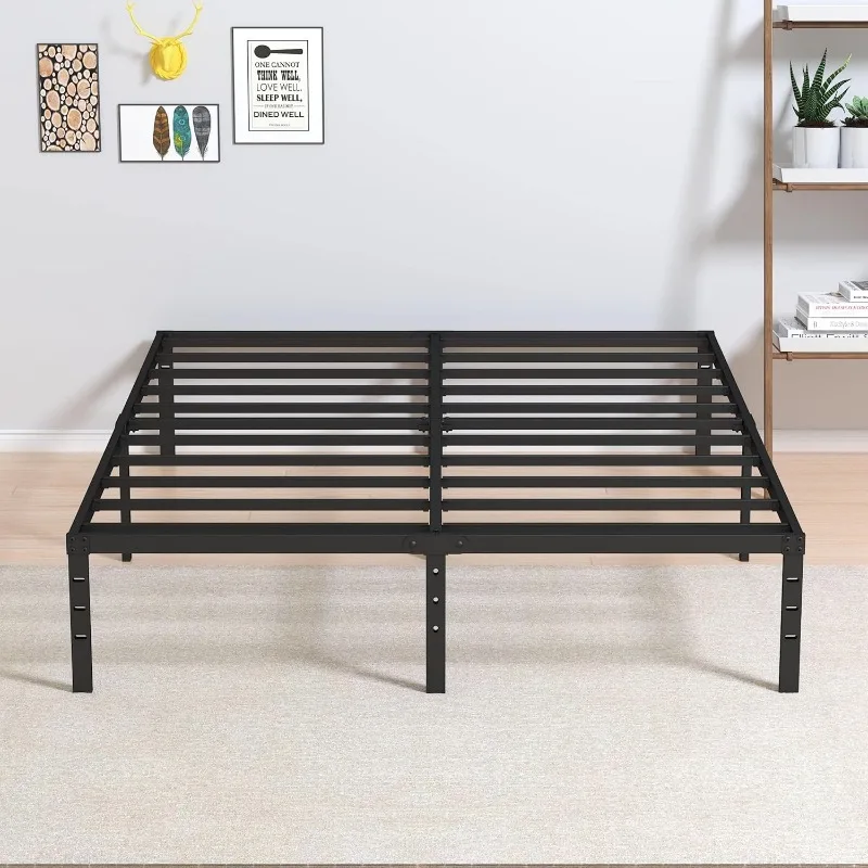 14 Inch Metal Bed Frame Queen Size No Box Spring Needed, Heavy Duty Platform Support Up to 3000 lbs, Easy Assembly,  Black