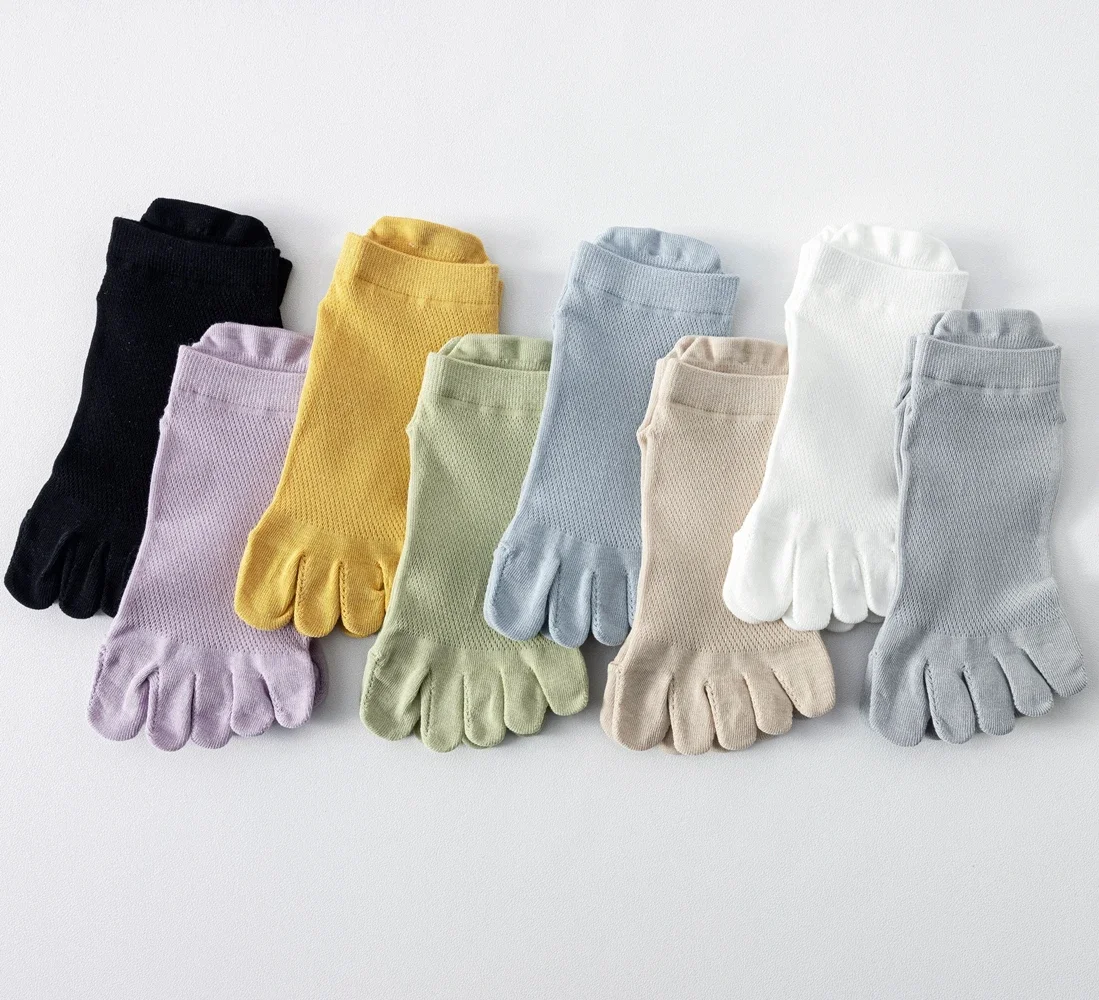 5 Pairs Women Five Finger Socks Summer Mesh Ankle Socks High Quality Cotton Low Cut Toe Socks Sports Cute