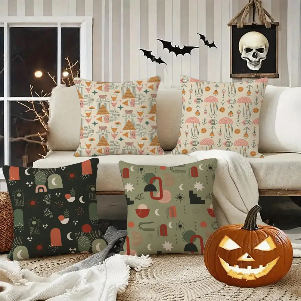 Boho Plant Nordic Cushion Cover Halloween decoration trick or treat cushion cover, ghost, pumpkin head, bat decoration