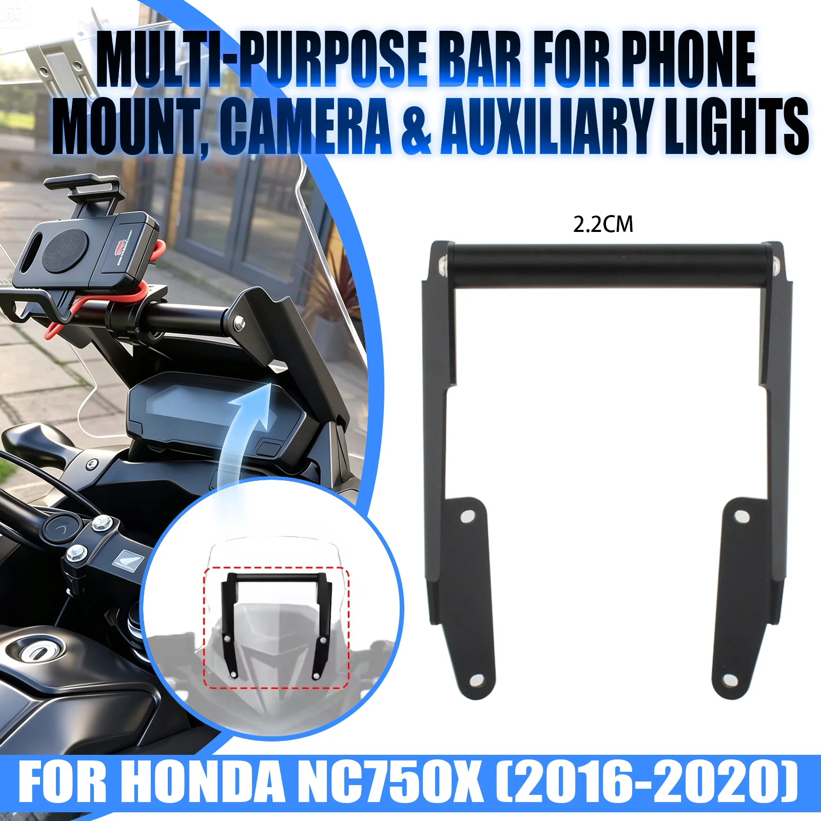 Aluminum Motorcycle GPS Phone Navigation Bracket Front Bar Holder Mount Stand Plate For Honda NC750X 2016-2020