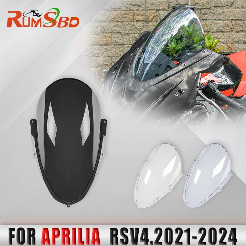 Motorcycle Double Bubble Front Windshield Windscreen Wind Deflector Street PC Plastic For Aprilia RSV4 2021 2022 2023 2024