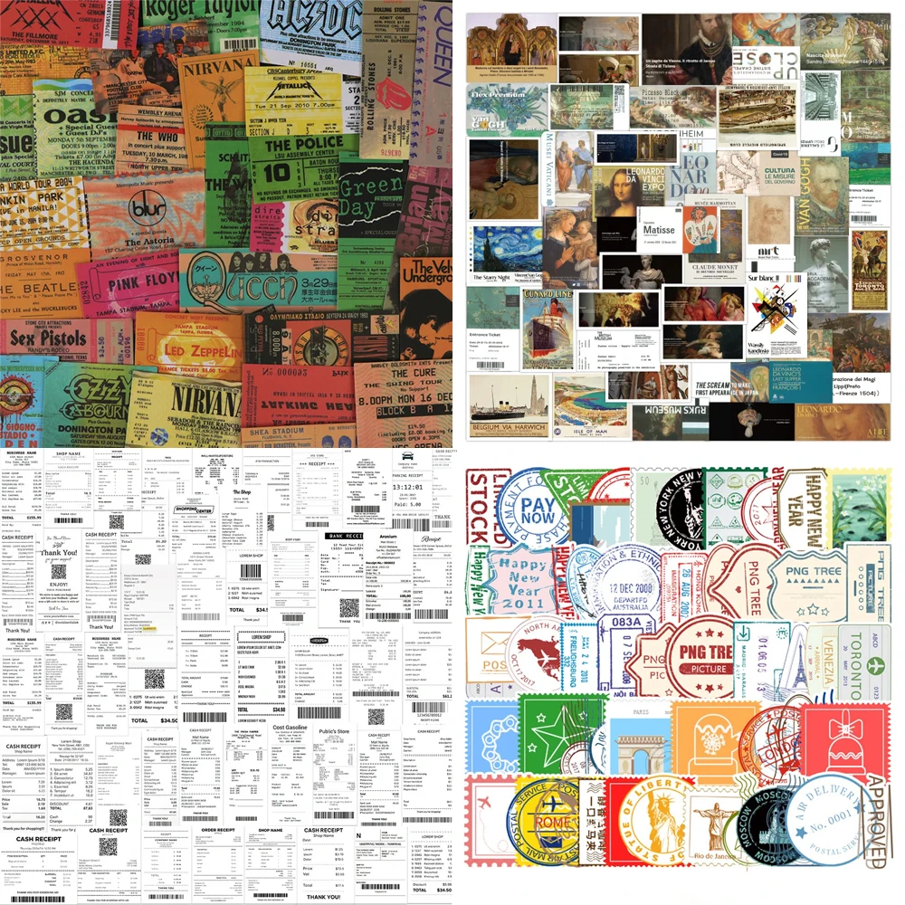 10/30/50PCS Retro Stamp Card Label Creativity Stickers Collection Computer Decoration DIY Cup Guitar Notebook Stickers Wholesale