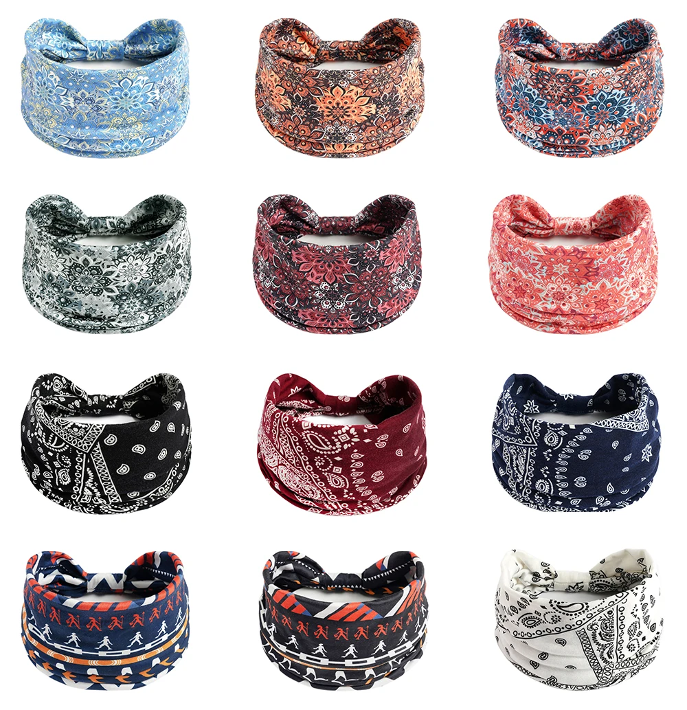 Damen-Stirnband, breit, um das Haar gewickelt, extra großes Kopftuch-Stirnband, für Yoga, Laufen, Schweißabsorption, Sport, elastisches Stirnband – Detail 1