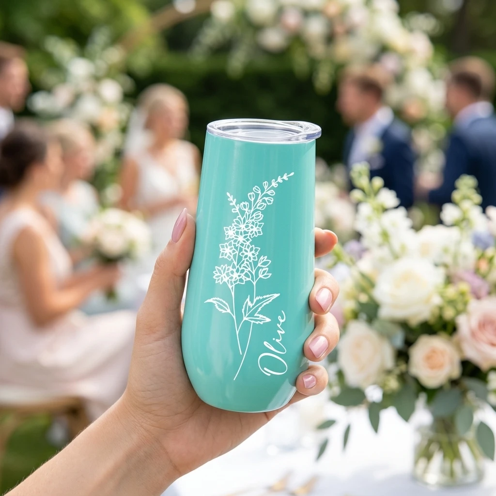 2026 New Custom Birth Flower Stemless Champagne Flute, Double Wall Vacuum Tumbler for Wedding Party Favors,Christmas Gift.