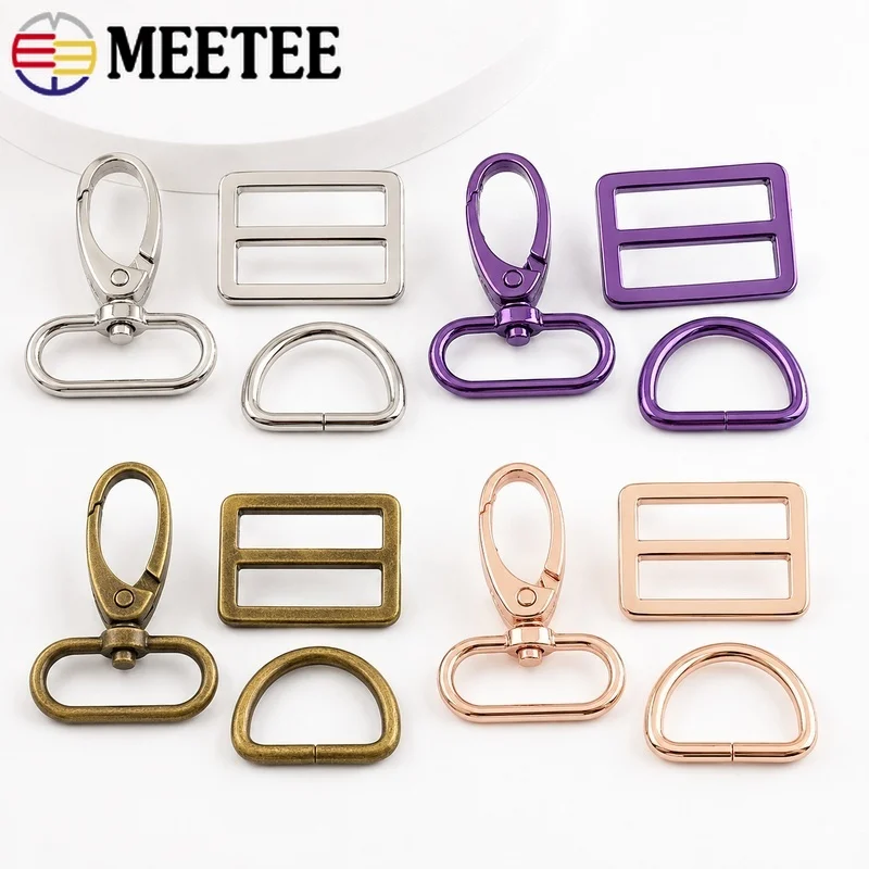 5Sets 20-38mm Zinc Alloy Snap Hook Buckle Kits with D Ring Slider for Pet Leash Handbag Webbing Strap Hardware Repair Accessory