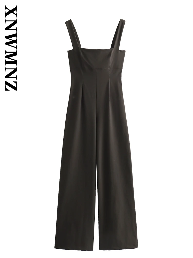 XNWMNZ 2024 Autumn New Woman Casual Side Zipper Overalls High Waist Vintage Lady Jumpsuit Ruffles Regular Fit Long Pants Bottoms