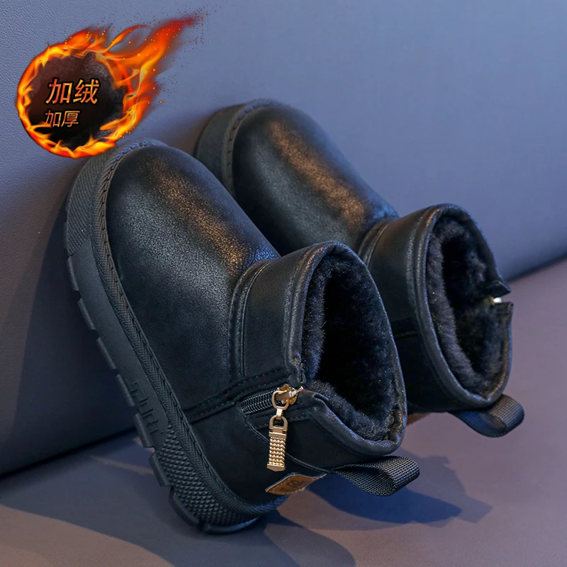 

Children Snow Boots with Thick Fur Kids Ankle Boots Soild Color Retro 2025 Winter New Boys Girls Warm Boot Versatile Soft Bottom