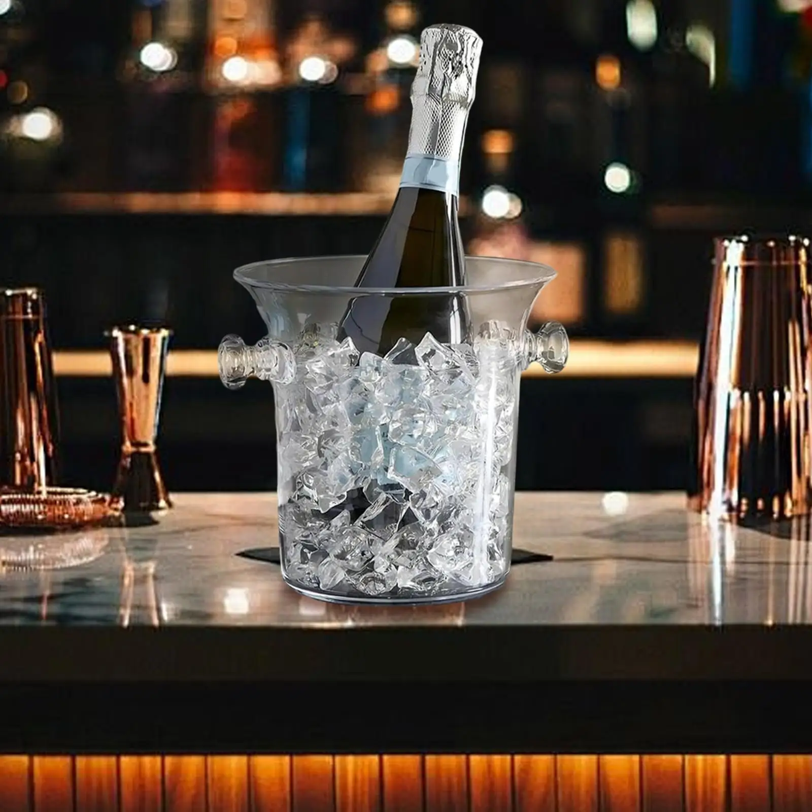 

Ice Bucket with Handle Drinks Bottle Cooling Container with Easy to Carry Handle Acrylic Champagne Bucket for Summer Vacation