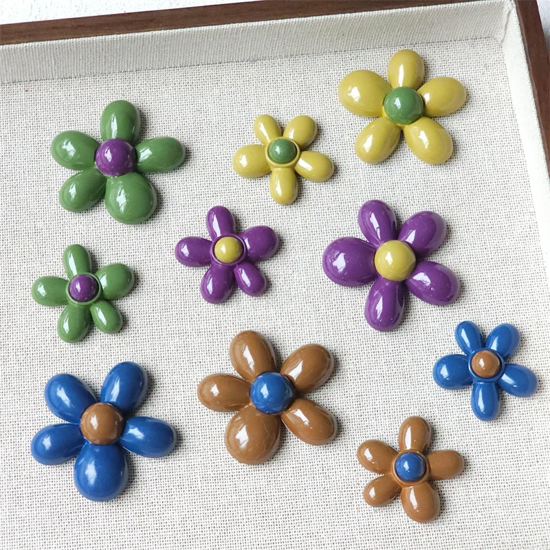 

Новое поступление, 50 шт./лот, цветной принт, мультяшные цветы, смоляные бусины-кабошоны, ювелирные изделия «сделай сам», аксессуары для волос, одежда