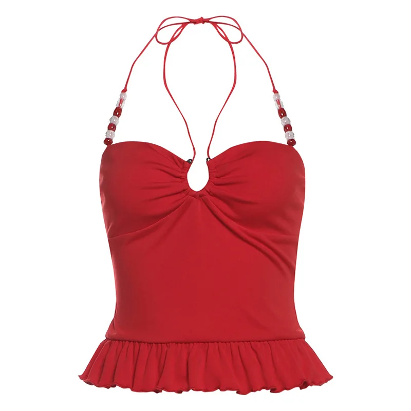 2025 Summer Cross-border New Seaside Vacation Solid Color Waist Temperament French Neck Open Navel Slim Suit