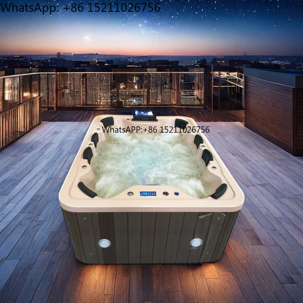 Modern Freestanding Outdoor Whirlpool Spa Tub Large Size White Acrylic Jet Bath with Massage & TV Standalone Modern Hot Tub