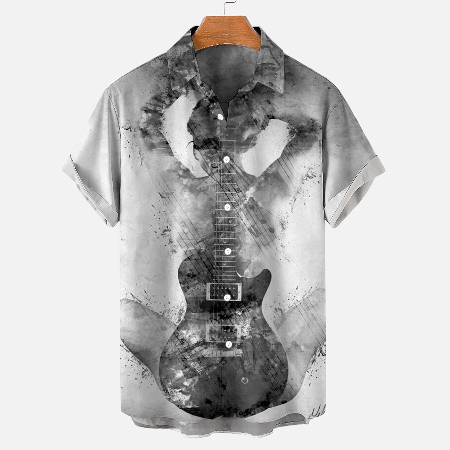 Oversized Loose Casual Shirt Summer New Guitar 3d Print Lapels Short Sleeve Men's Shirt Daily Clothing Rock Blouses