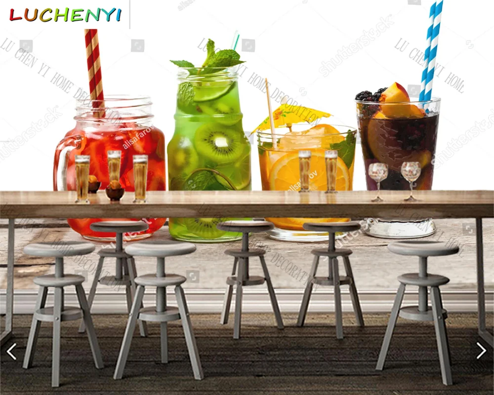 Custom fruit tea lemonade juice mural wallpaper restaurant drinking shop kitchen dining room wall papers home decor sticker