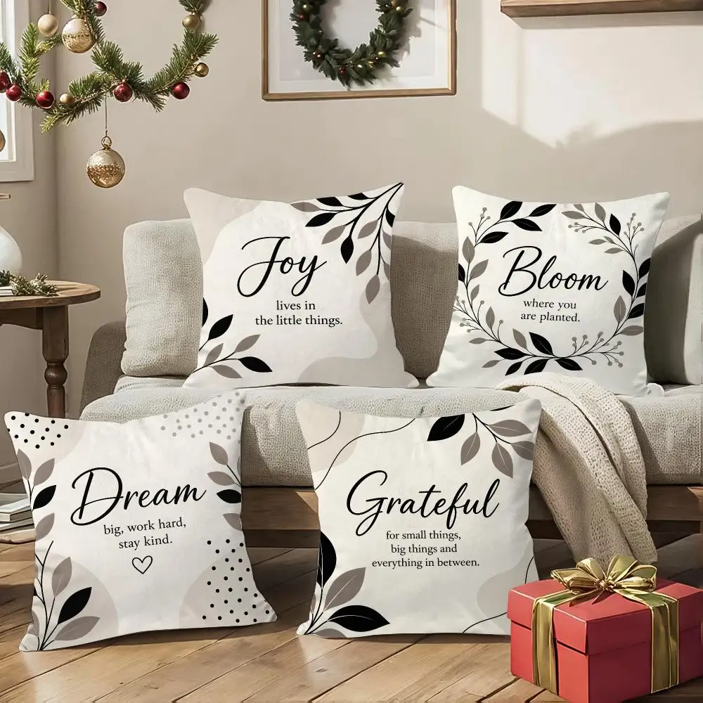 Morandi Gray Leaf Cushion Cover Square Decorative Sofa Pillow Case Bedroom Living Room Home Decor Gift