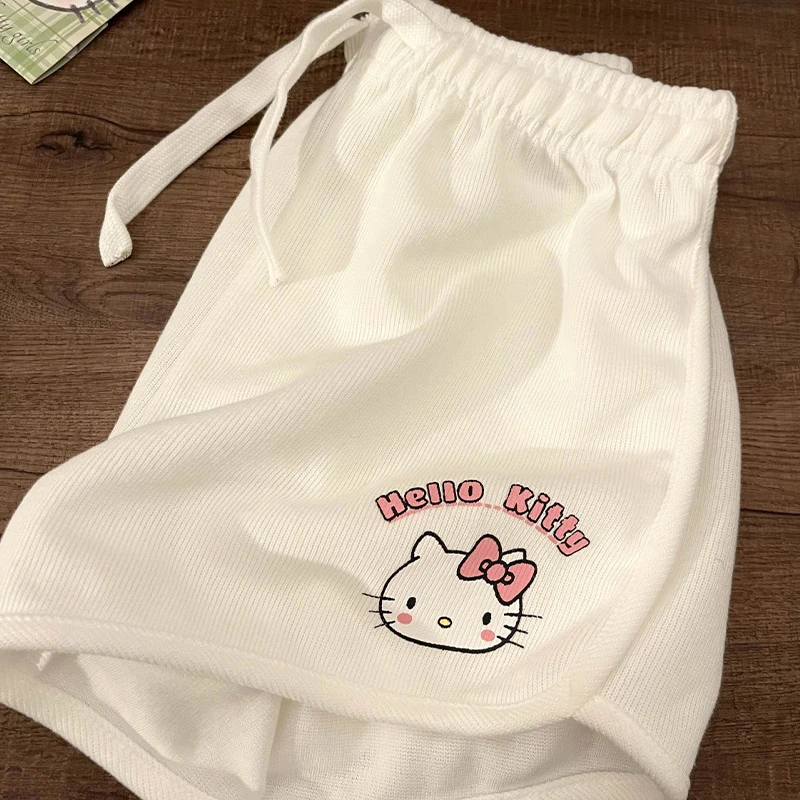 Hello Kitty Pyjamas Set Summer Woman Short-Sleeved Woman\'s Pants Casual Shorts Top 2Pcs Fashion Slim White Pajamas Homewear