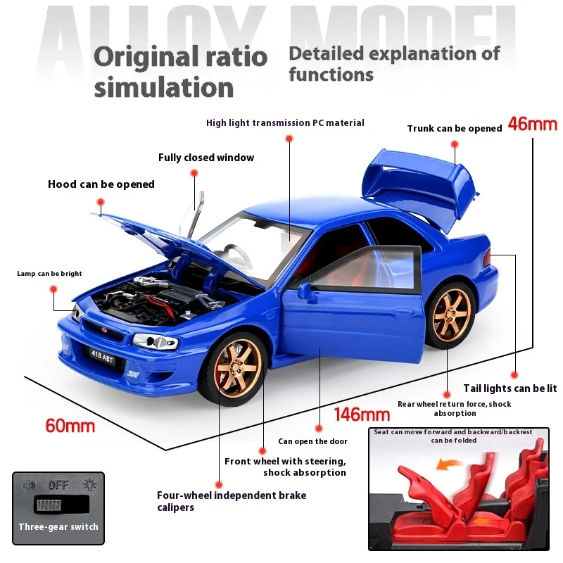JDM 1:32 スバルインプレッサ WRX STI 改造車両合金金属ダイキャスト