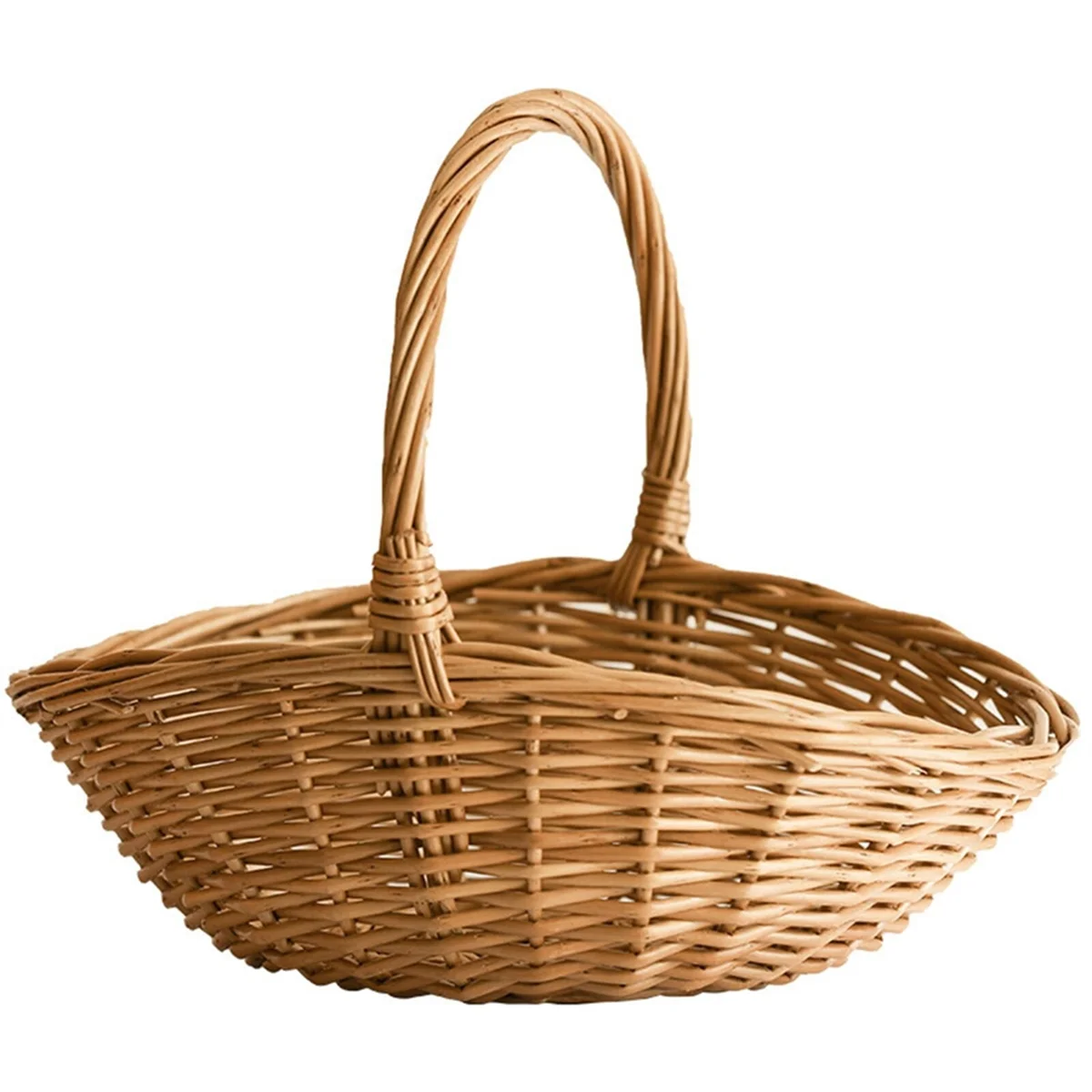 Wicker Basket with Handle, Wicker Shopping Basket, Gift Hamper Basket, Picnic Baskets, Kitchen Storage Basket- Small