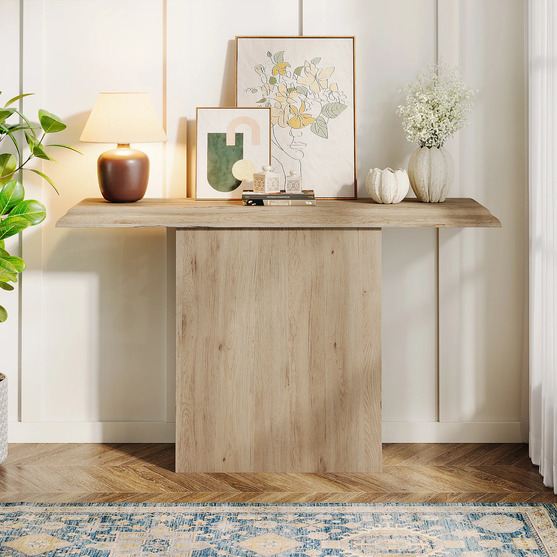 Entrance table, American retro log wind corridor strip table, living room entry non-solid wood table case console