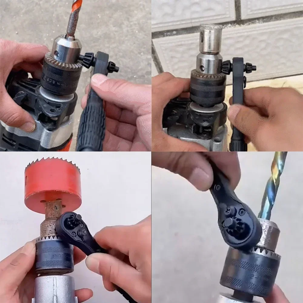2 in 1 Bit Chuck Wrench Dual Ratchet Wrench for Drill Press Chuck Sizes Twelve Point Seven and Seventeen Point Five Millimeters