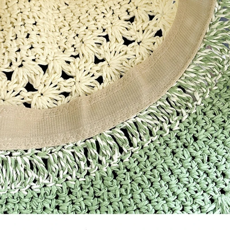 Korean Color-blocked Straw Hollow Breathable Sun Caps for Women Sweet Spring and Summer Vacation Sunshade and Foldable Straw Hat 6