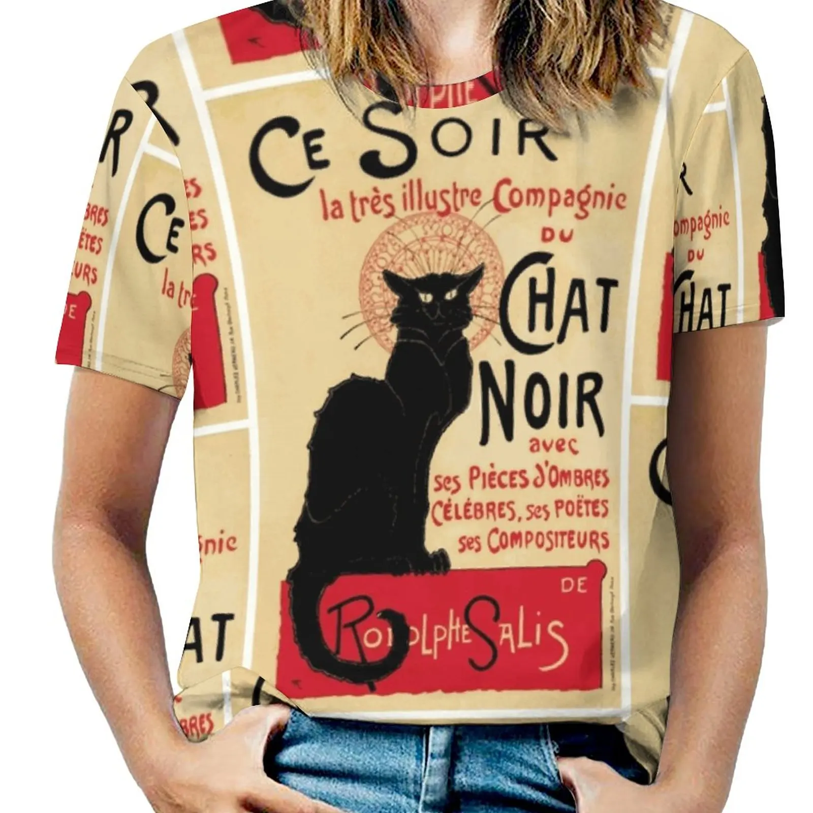 The Black Cat , Le Chat Noir Famous Art Nouveau Ad Fashion Print Women Ladies Girls T-Shirt Harajuku Round Neck Short Sleeve