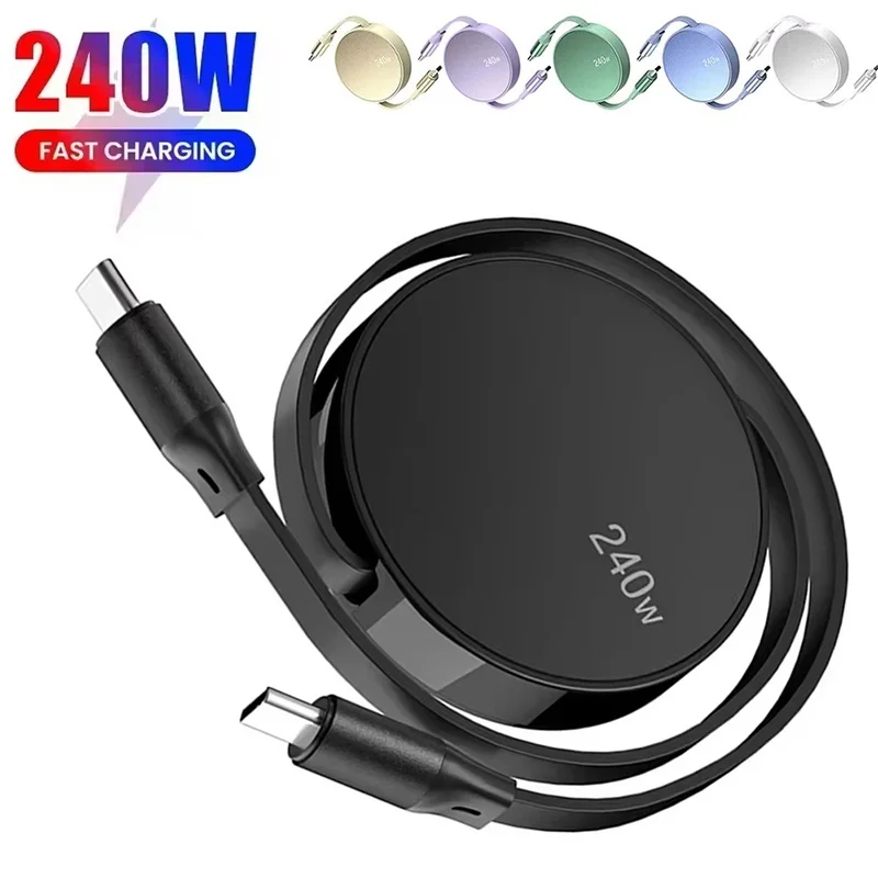 PD 240W Retractable Type C to Type C Fast Charge Data Cable Mobile Phone Charging Wire For iPhone 16 MacBook iPad Xiaomi Huawei