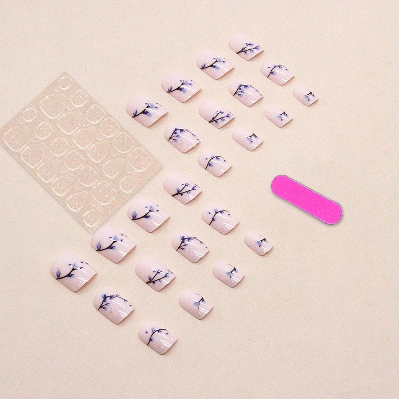 24pcs Square Fake Nails +1 Nail File +1 Jelly Glue