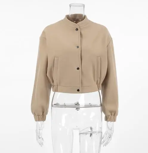 Women's Jacket 2025 Autumn/winter Flight Jacket Fashion Khaki Thick Small Stand Collar Woolen Coat Commuter Casual Jacket