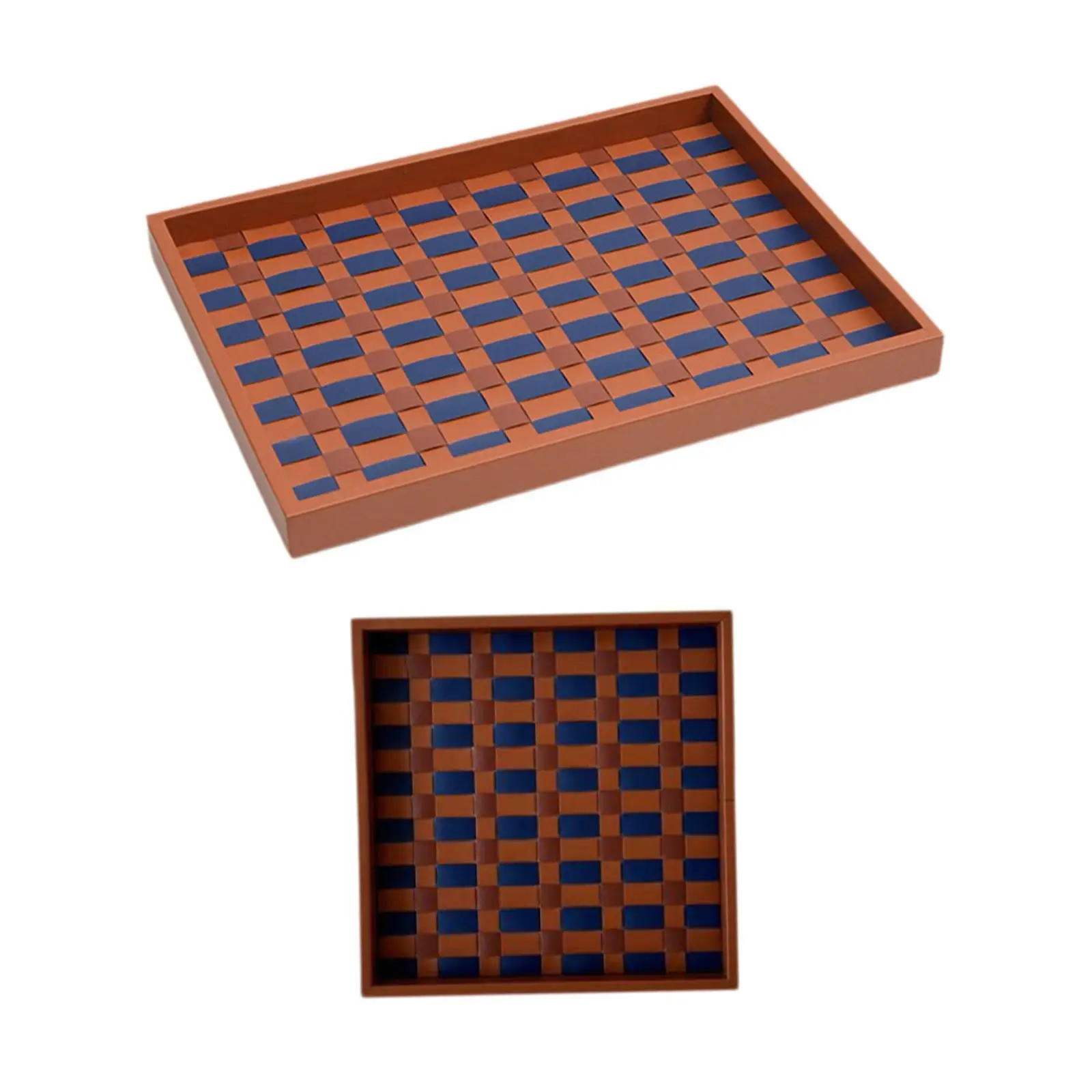 PU Leather Checkerboard Serving Tray Display Coffee Table Tray Luxury Snack Bread Food Tray Breakfast Tray for Wedding Party