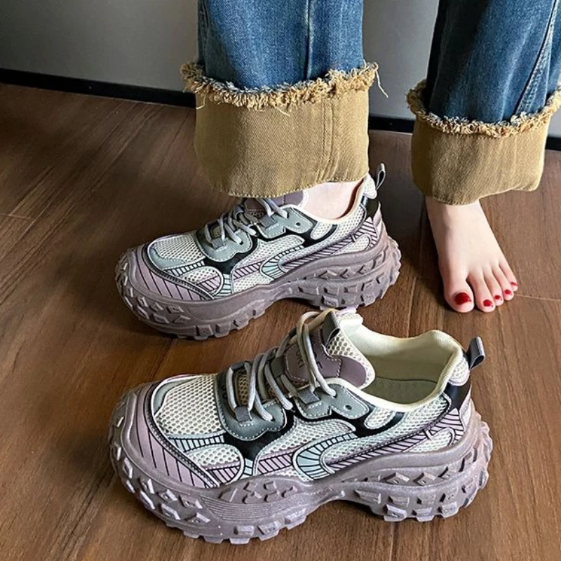 Women's 2026 Summer New Mesh Breathable Platform Wedge Sneakers Thick Sole Casual Chunky Dad Shoes