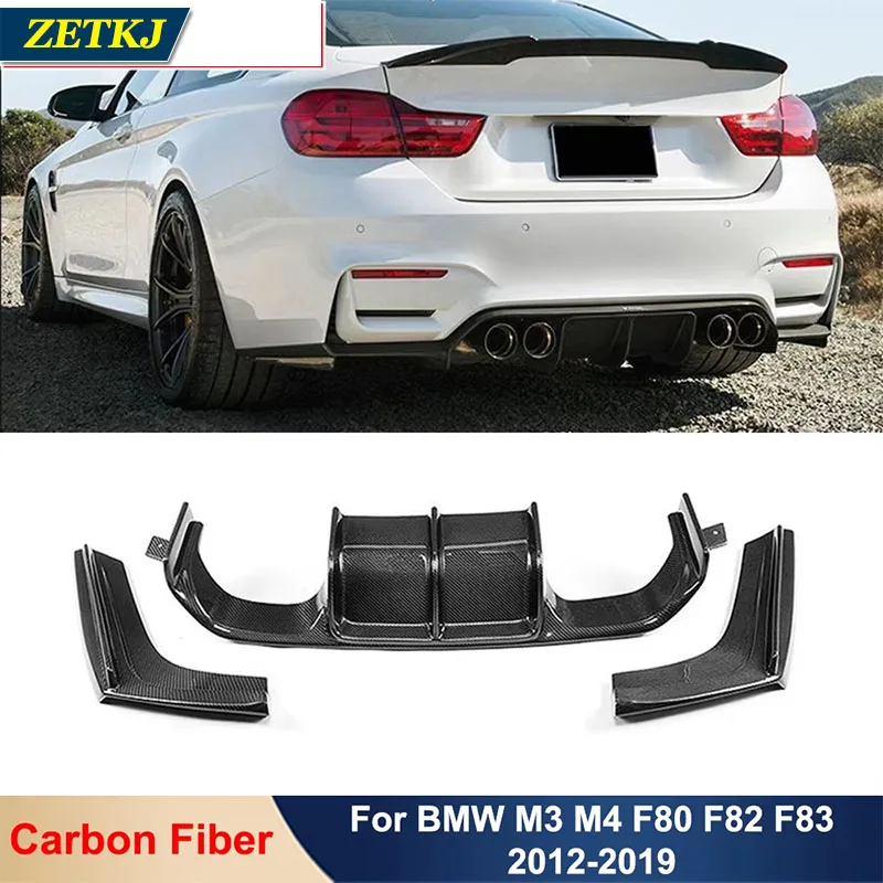 3 PCS V Style Real Carbon Fiber Rear Bumper Lip Diffuser Splitter Protector For BMW M3 F80 M4 F82 F83 Car Tuning Styling 2012-19