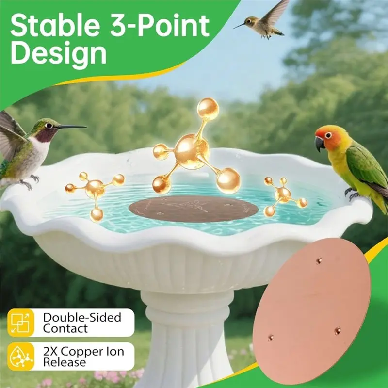 Stable Performance Bird Bath Copper Discs 2-Pack, 99.9% Pure Copper Cleaner Triple-Point Support Design For Safe Clean Water Mai