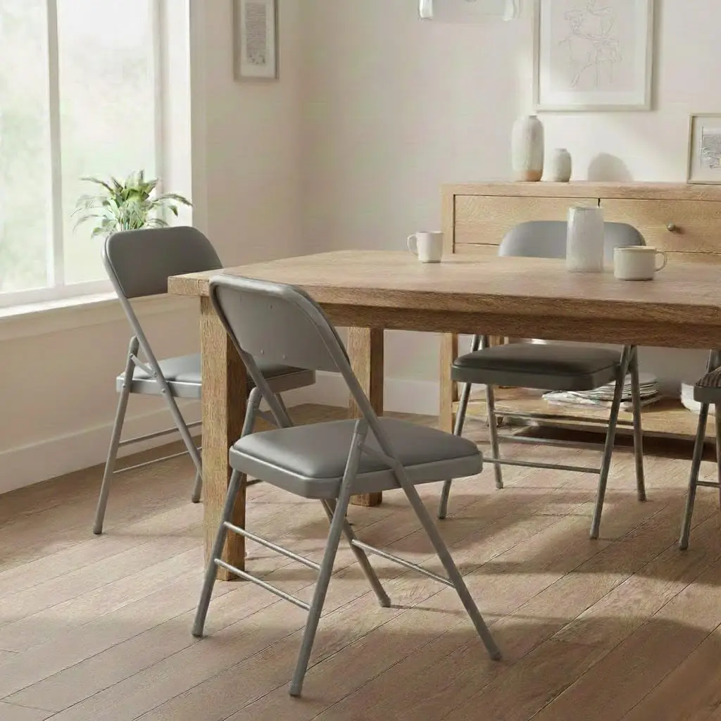 4-Pack Folding Chairs with Steel Frame, Foam-Padded Fabric/Vinyl Seats, Space-Saving & Comfortable for Home, Office, Events