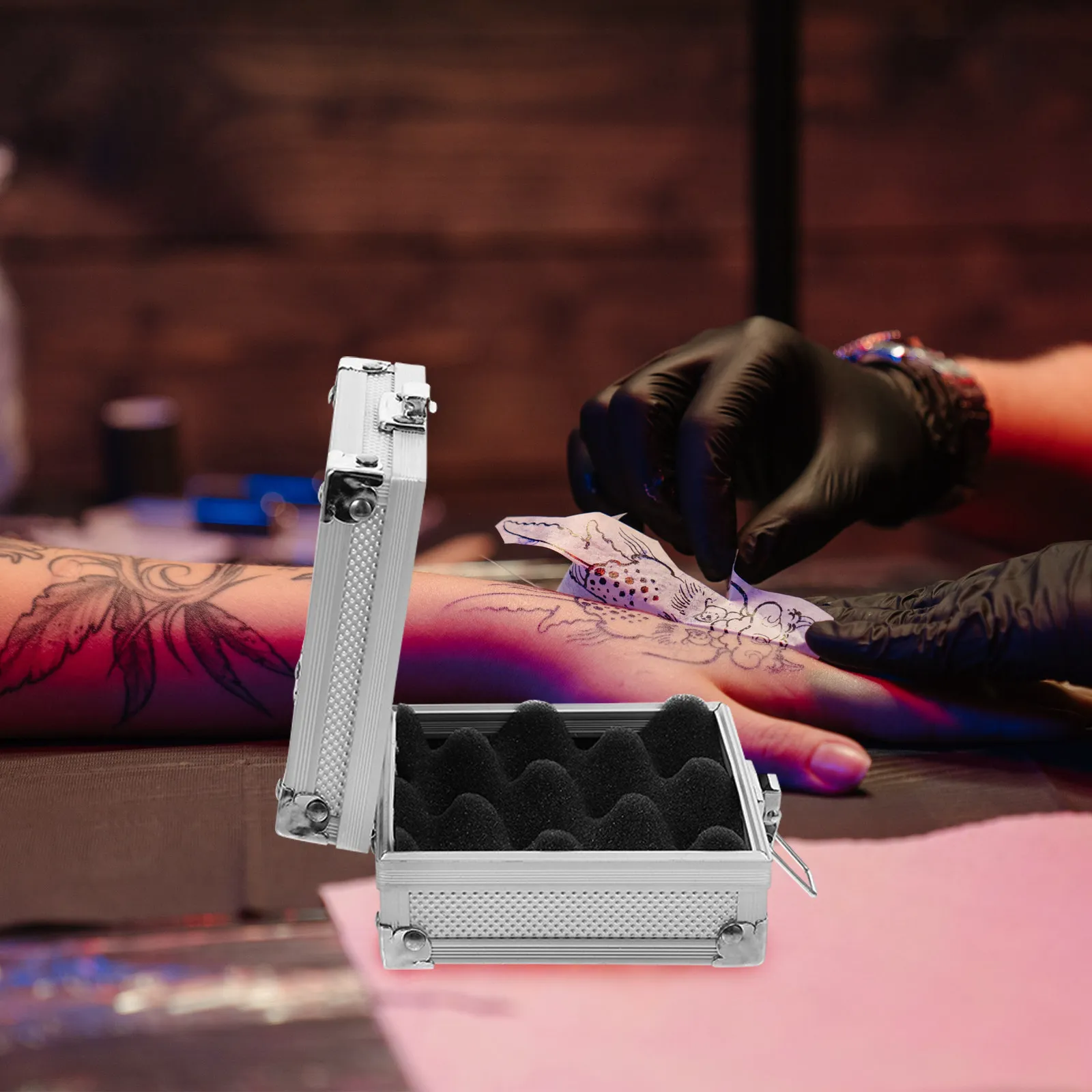 Tattooing Machine Storage Container High Density Sponge Protection Reinforced Carry Handle Quick Buckle Fastening for All Tattoo