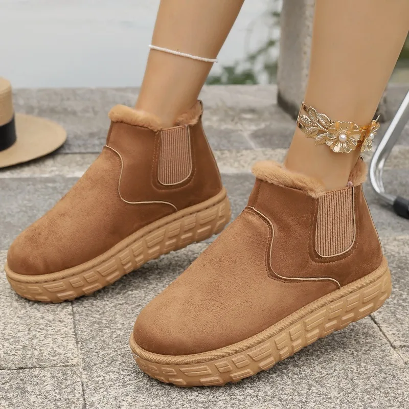 Winter New Suede and Bare Thick Bottom Snow Boots 2025 Casual Designer Comfortable Warm Wear Short Tube Girls Cotton Boots