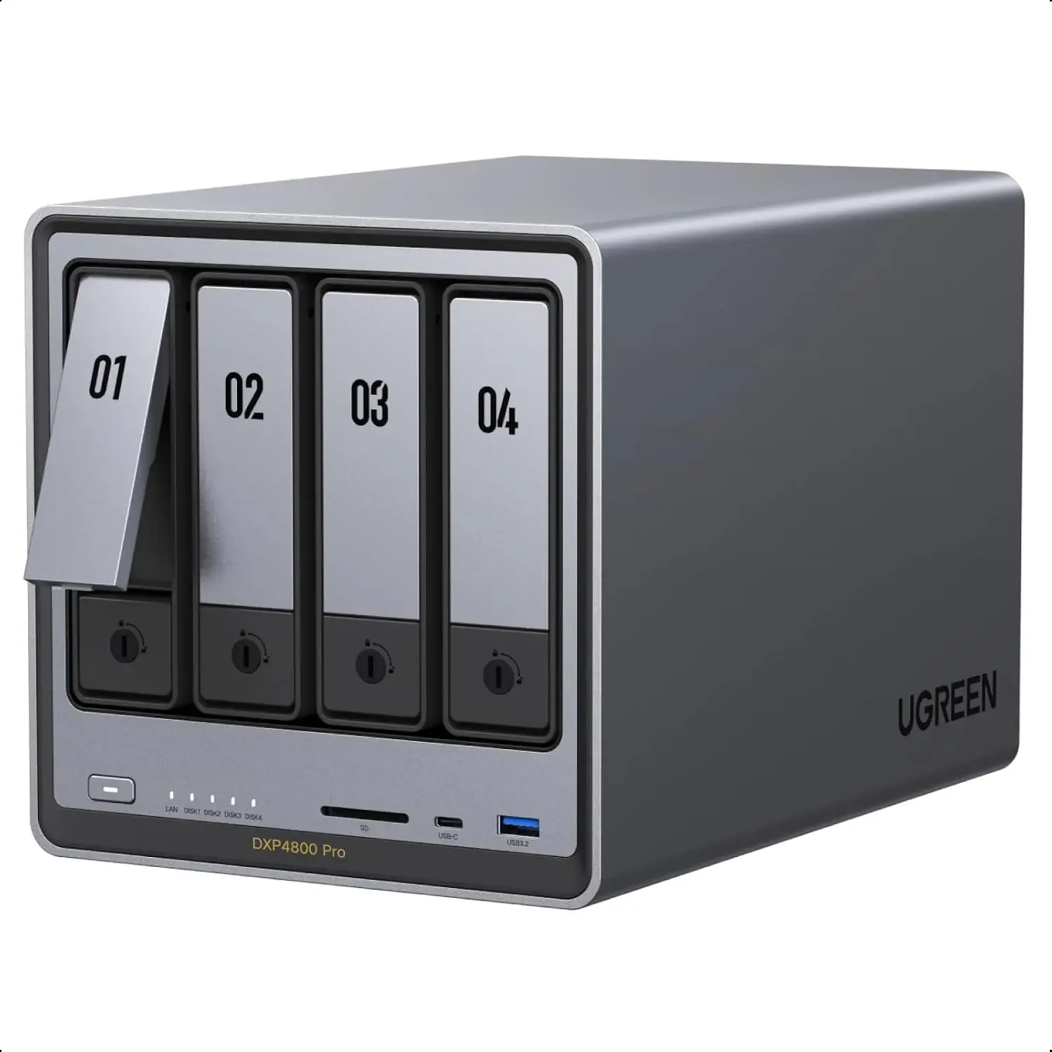 UGREEN NAS DXP4800 Pro 4-Bay Desktop Network Attached Storage (Diskless) | Intel Core I3-1315U 6-Core CPU, 8GB DDR5 RAM, Built-in 128GB SSD, 1x 10GbE, 1x 2.5GbE, 2X M.2 NVMe Slots, 4K HDMI (Diskless)