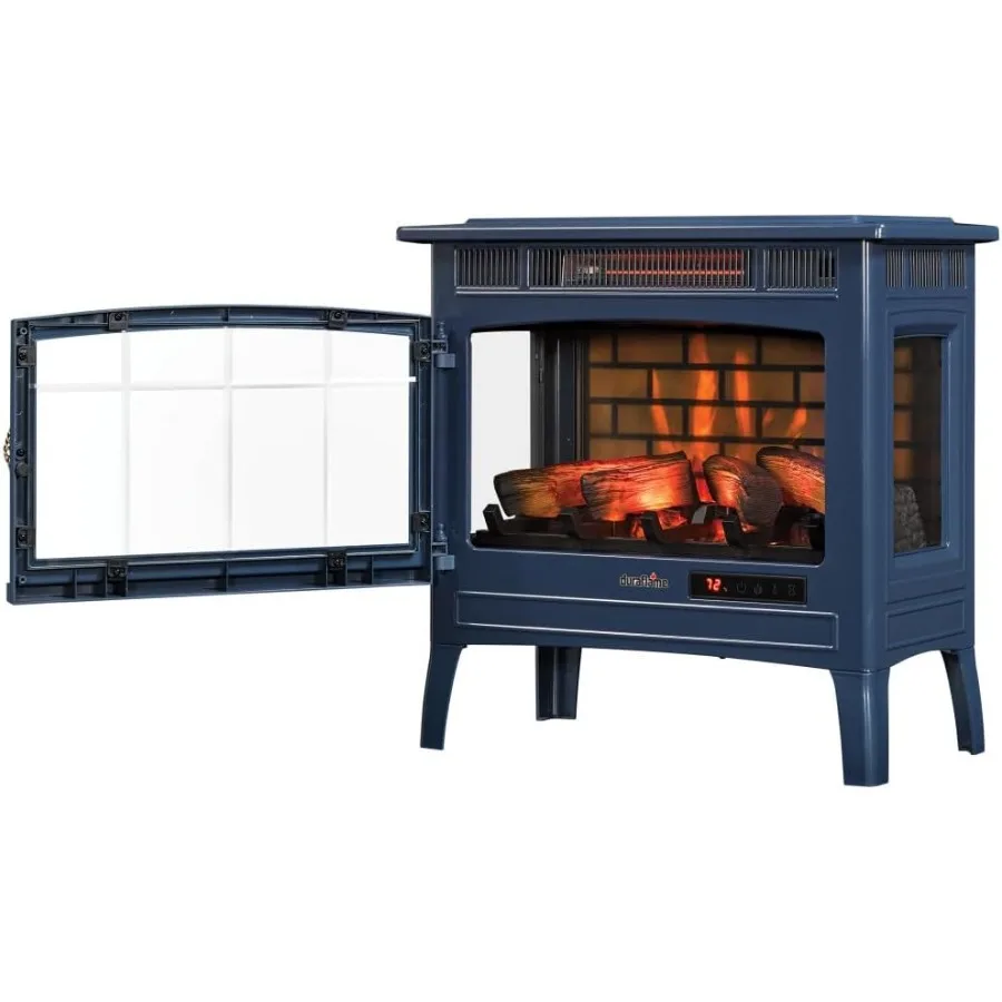 Freestanding Electric Fireplace Stove Heater with 3D Flame Effect for 1000 Sq. Ft. Room Navy Ideal for Living Rooms Bedrooms an