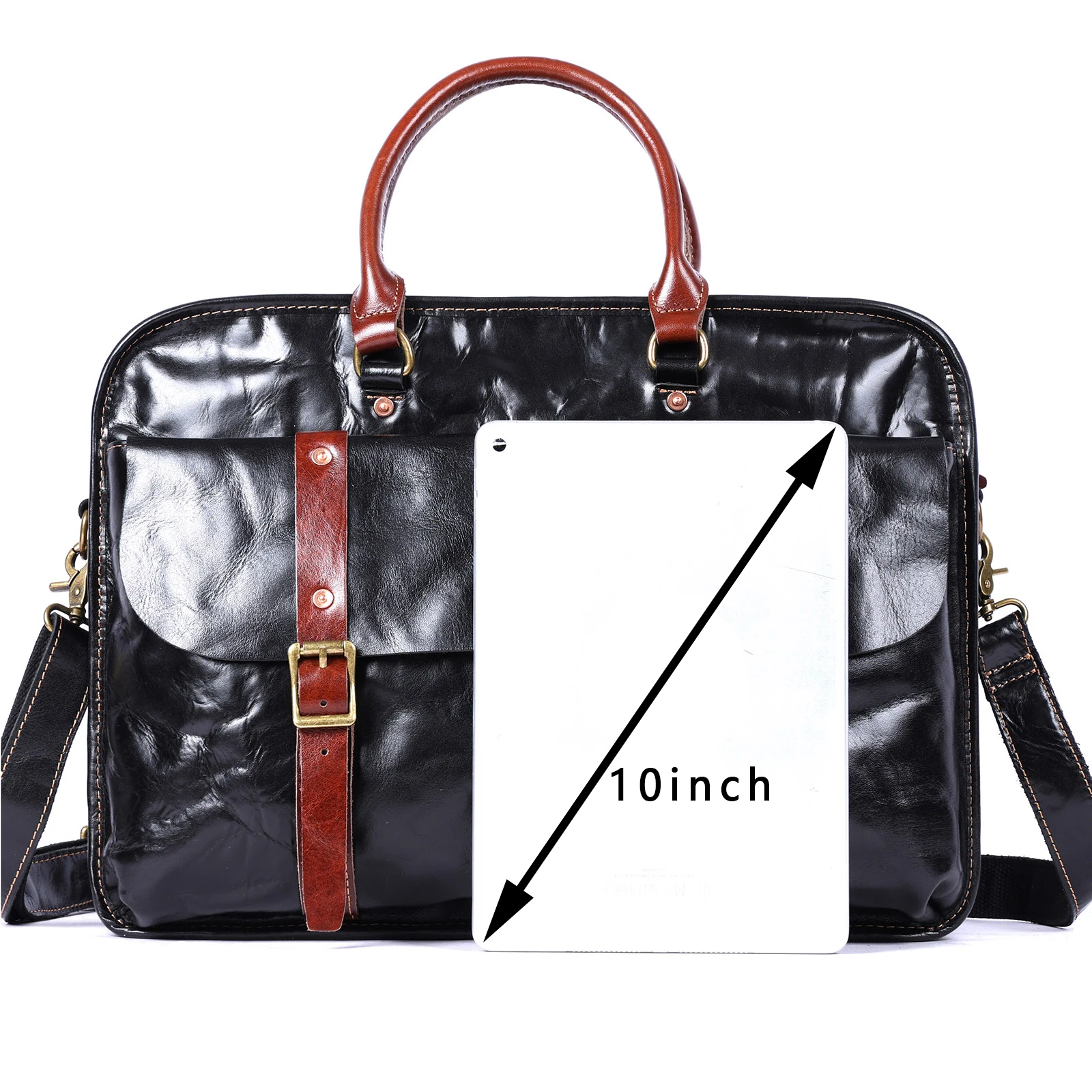 Echtleder Herren-Aktentasche 15 Zoll Laptop-Tasche Einfache Rindsleder-Umhängetasche Pflanzlich gegerbtes Leder Business-Casual-Stil – Detail 6