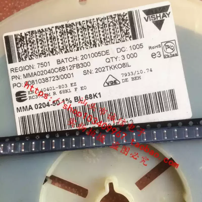 5-100PCS MMA02040C6812FB300 0204 68.1K 68K1 1% SMD Chip Color-Coded Tantalum Resistor