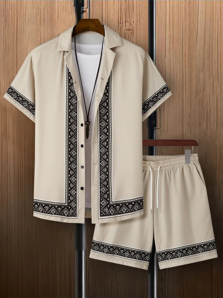 قميص مجموعة الرجال الصيف ثلاثية الأبعاد قميص مطبوع ومجموعة تي شيرتات قصيرة للأطفال الرجال والنساء موضة عادية جديدة بسيطة التلبيب قميص هاواي صيفي