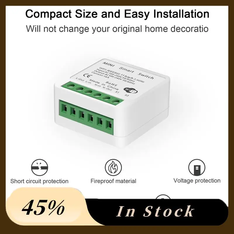 

4 шт., умный переключатель Wi-Fi, пульт дистанционного управления через приложение, режим «сделай сам», функция таймера, управление локальной сети, 2-сторонний 16 А